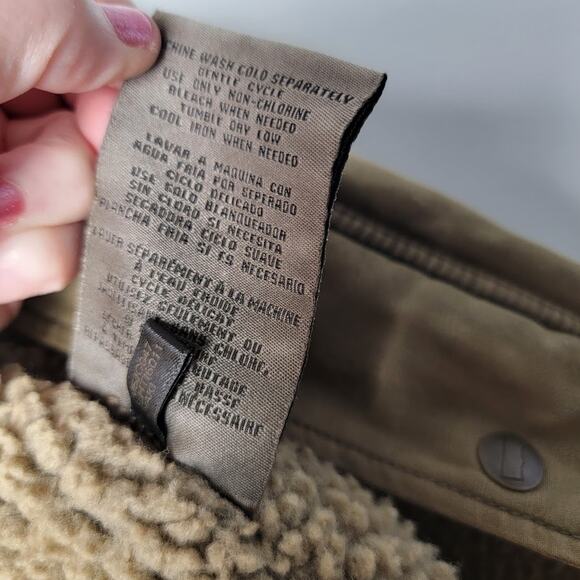 Levi's Sherpa Lined Utility Jacket Men's XL Khaki Green Canvas Zip Outdoor Coat - Picture 12 of 14